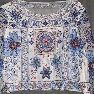 ZARA PREMIUM COLLECTION Red, white and blue embroidered top